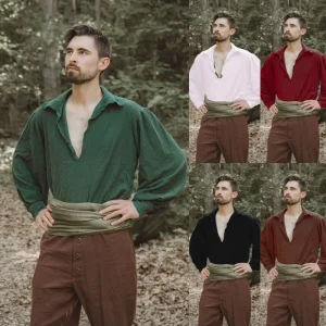 Gothic Men’s Medieval Renaissance Warrior Shirt Bandage Long Sleeves Costumes