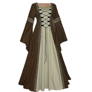 Gothic Retro Medieval European Court Robe with Square Neck and Flare Sleeves