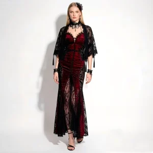 Gothic Vampire Velvet Mermaid Dress Victorian Lace Corset Cosplay Costume for Women