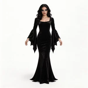 Gothic Witch Vampire Ghost Bride Masquerade Ball Long Dress Costume
