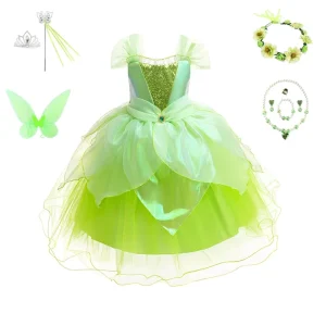Green Girls Princess Fairy Dress Costume for Christmas and Parties