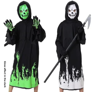 Grim Reaper Vampire Polyester Cosplay Costume with Glowing Scythe