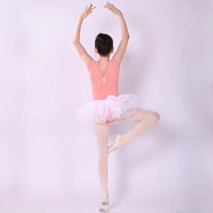 Gymnastics Training Dance Wear Girls Ballet Leotards Kids Short Sleeves Dance Costumes With Skirt 2 Pieces