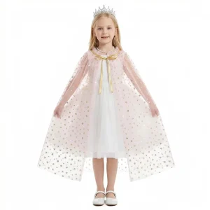 HAPA Customizable Girls Princess Fairy Pink Gold Star Print Double Layer Tulle Cloak Birthday Party Costume High Quality Ages