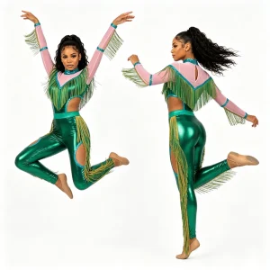 HBCU Majorette Uniforms with Fringe Sequin Metallic Fabric Stage Performance Wear Custom Stand Battle Competition