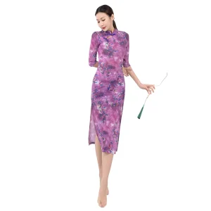 HD302 Summer Classical Dance Dress Mid sleeve New Chinese Disc Neckline Performance Qipao