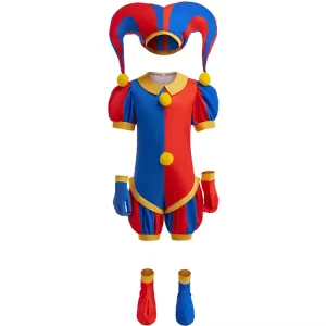 HIPPO KIDS New Children’s Jumpsuit Cosplay Magic Number Circus Pomni Cartoon Performance Clown Suit
