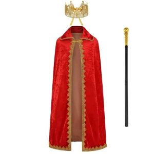 HLC Custom Halloween Princess Prince Velvet Robe Crown Manufacturer Cosplay Party Dress up Red Blue Cloak for Party Decoration