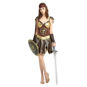 Halloween Adult Ancient Roman Greek Warrior Gladiator Costume Leather Skirt for Women