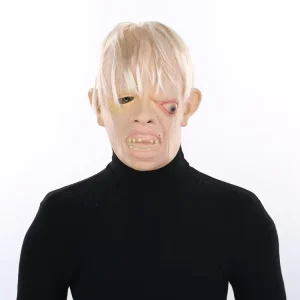 Halloween Blonde Human Hair Wig Zombie Protruding Eyeball Horror Face Mask Party Decor