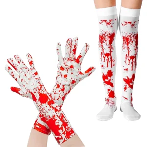 Halloween Blood Stain Gloves and Socks Scary Cosplay Costume Accessories for Horror Themed Party and Haunted House