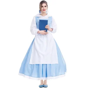 Halloween Blue Farm Maid Apron Long Dress Women’s Manor Cosplay Costume