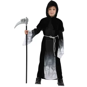 Halloween Boys Scary Cosplay Costume Hooded Skeleton Costumes Party Crossdressing Robe With Belt
