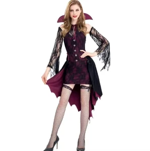 Halloween Carnival Bat Cosplay Purple Vampire Queen Costume