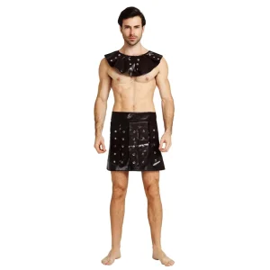 Halloween Carnival Masquerade Men Sexy Leather Dress Ancient Roman Warrior Costume for Cosplay Party