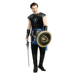Halloween Carnival Party Masquerade Cosplay Spartan Knight Ancient Roman Warrior Costume for Men with Blue Cloak