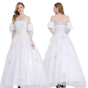 Halloween Carnival Party Stage Performance Dress Alice Wonderland Princess Cosplay Costumes White Queen Roleplay Women’s Adult