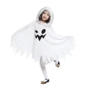 Halloween Children’s Cosplay Costume White Echo Ghost Hooded Cloak & Cape Dress Up Outfit (Polyester Unisex)
