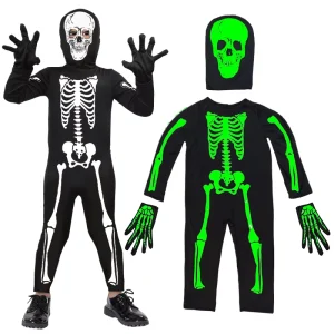 Halloween Children’s Glowing Ghost Skeleton Costume Set Polyester for Parties and Cosplay