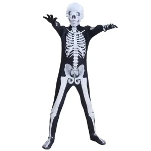 Halloween Clothes Spoof Skeleton Onesie Cosplay Horror Toy Game Men’s Silk Parent child Party Costume