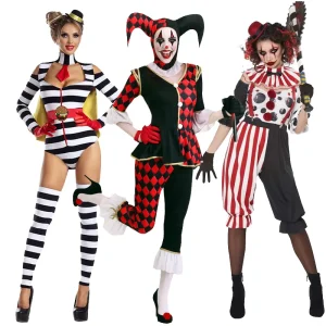 Halloween Clown Costume Adult Men Women Cosplay Performance Funny TV & Movie Circus Zombie Costume with Dresses