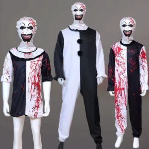 Halloween Clown Costume for Adults Unisex Polyester Black and White Jumpsuit