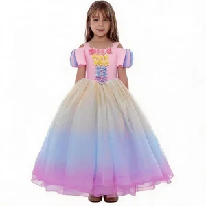 Halloween Cosplay Carnival Birthday Party Fancy Rapunzel Dress Children Girls Cartoon Tangled TV Movie Role Play Princess Crown