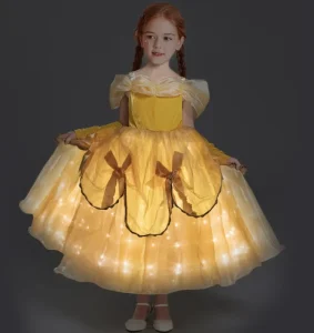Halloween Cosplay Princess Girl Party Yellow LED Light up Fairy Dresses Princess Costume GPHC 010