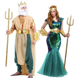 Halloween Costume Ancient Greek Sea God Mermaid Dress up Table Costumes Couples Stage Costumes