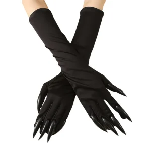 Halloween Devil Gloves with Long Nails and Sequin Vampire Claws