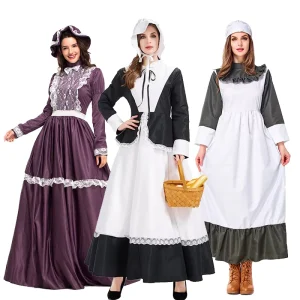 Halloween European Manor Housekeeper Maid Long Dress Vintage 18th Century Black White Outfit