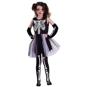 Halloween Fallen Angel Zombie Skeleton One-Piece Mesh Dress