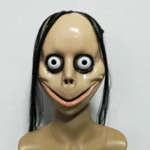 Halloween Female Ghost Mask with Long Hair and V-Shaped Mouth