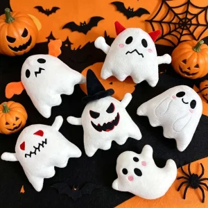 Halloween Ghost Plush Keychain with Devil, Witch, or Bat Design for Backpack Pendant and Decor