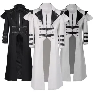 Halloween Gothic Vintage Coat Medieval Steampunk Assassin Elves Pirate Costume Adult Men Black Long Split Jacket