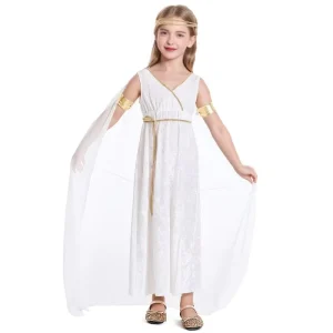 Halloween Greek Myth of the Goddess of Liberty Girl White Shawl Dress Greek Mythology Costume for Kids