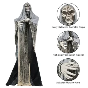 Halloween Haunted House Glowing Skeleton with Cape Prop