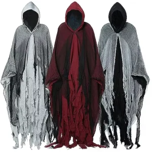 Halloween Hooded Cape Costume Retro Medieval Witch Zombie Skeleton Devil