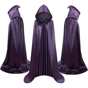 Halloween Hooded Vampire Cape, Black Silver Purple, for Adults and Children