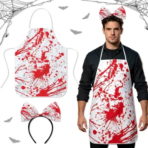 Halloween Horror Blood Splatter Apron Headband Set Kitchen Chef Costume Butcher Scary Party Cosplay Accessory