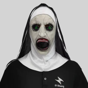 Halloween Horror Nun Latex Mask with Headscarf for Role Play and Party