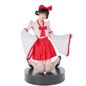Halloween Japanese Shrine Maiden Dance Cosplay Costume Anime Style Kimono Maid Performance Outfit Plus Size