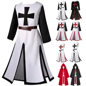 Halloween Knights Templar Medieval Robe Costume Cape Renaissance Warrior Knight Coat Stage Costume