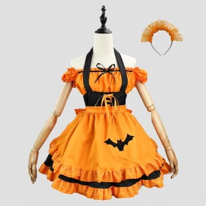 Halloween Lolita French Maid Waiter Costume Apron Bat Set Women’s Cosplay Dress Skirt Top
