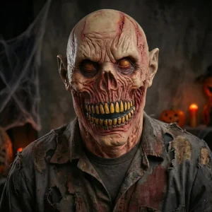 Halloween Masquerade Horror Ghoul Latex Party Mask Realistic Rotten Face Sharp Teeth Yellow Eyes Trendy Costume Props