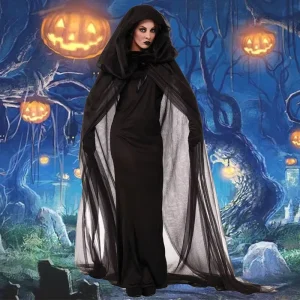 Halloween Night-Wandering Soul Ghost Dress Witch Grim Reaper Robe Polyester Costume for Nightclubs, Carnival, and Parties