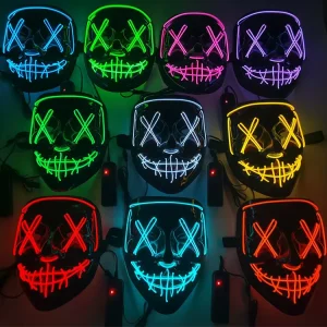 Halloween PVC LED Glowing Horror Face Mask with Black Words