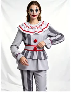 Halloween Pennywise Clown Costume for Women with Red Balloon