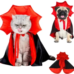 Halloween Pet Vampire Cape Costume with Stand-Up Collar for Cats and Dogs