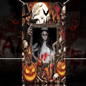 Halloween Pumpkin Skeleton Hollow Out Portable Lightweight Door Banner Photo Booth Prop for Party Home Decoration